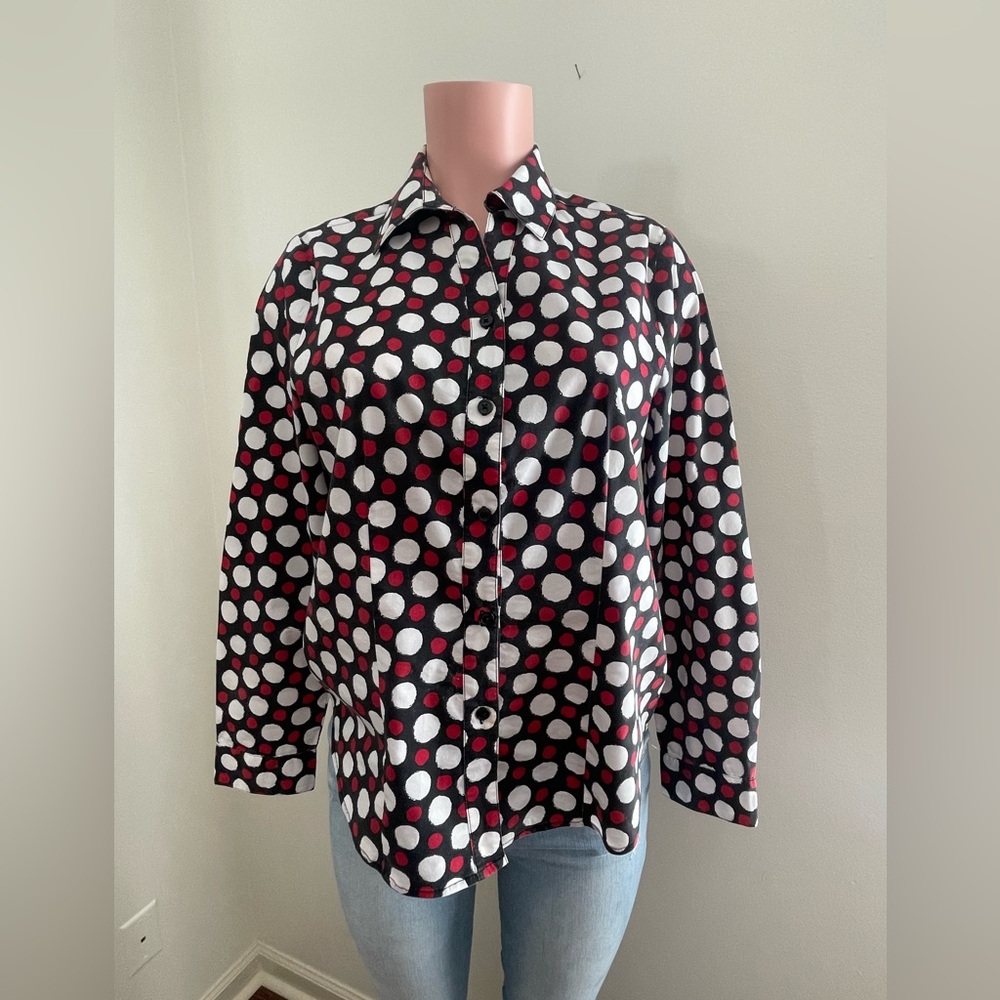 Polka Dot Button-Up Shirt - Black, Red, White